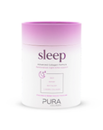 Pura Collagen sleep supplement bottle with sleep aid capsules and label visible, designed to promote restful sleep.