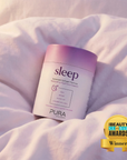 Pura Collagen sleep supplement bottle with sleep-06.png, featuring capsules and sleep-themed packaging on a white background.