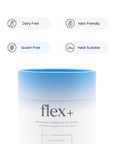 Pura Collagen flex+ supplement bottle with label, showcasing the product’s packaging and branding in a clear, detailed view.