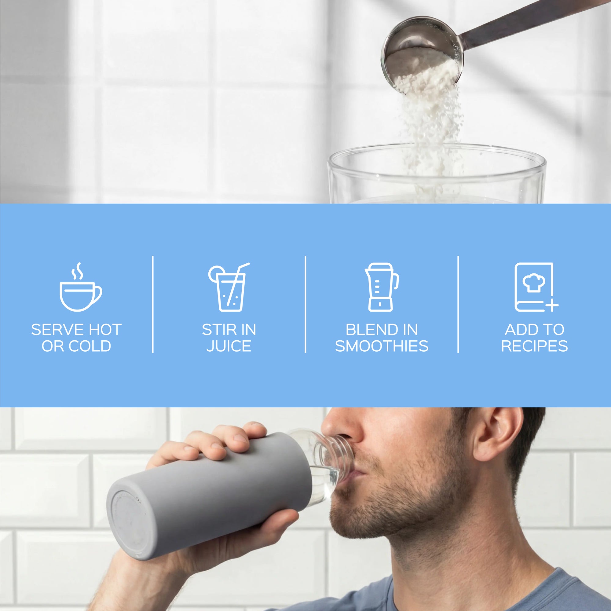 Pura Collagen flex+ supplement bottle with label showing collagen peptides, dietary supplement for skin and joint health.